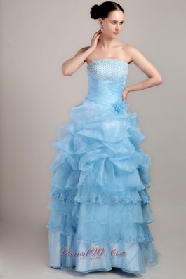 Taffeta and Organza Beaded Bust Prom Dress Ruffles