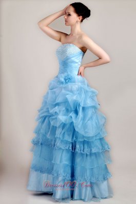 Taffeta and Organza Beaded Bust Prom Dress Ruffles