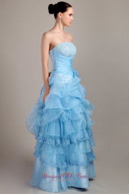 Taffeta and Organza Beaded Bust Prom Dress Ruffles