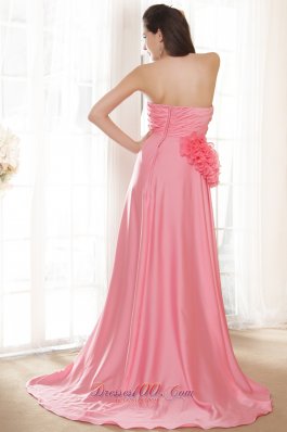 Watermelon Empire Pleated Fan Decorated Bodice Prom Dress