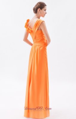 Orange Column Asymmetrical Straps Floral Trimmed Prom Dress