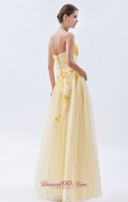 Yellow Floral Appliques Light Yellow Tulle Prom Dress