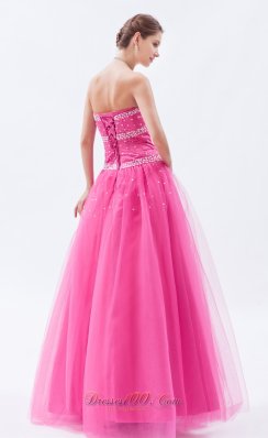 Hot Pink A-line / Princess Tulle Beading Prom Dress