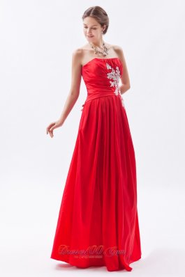 Column / Sheath Strapless Prom Dress RedTaffeta White Appliques