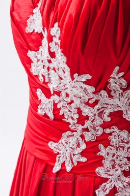 Column / Sheath Strapless Prom Dress RedTaffeta White Appliques