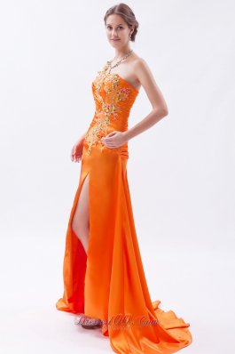 Empire Floral One Shoulder Brush Prom Dress Applique