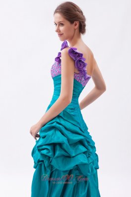 Teal and Lavender One Shoulder High-low Beading Prom Dress