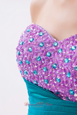 Teal and Lavender One Shoulder High-low Beading Prom Dress