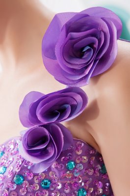 Teal and Lavender One Shoulder High-low Beading Prom Dress