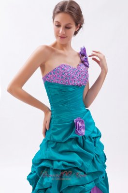 Teal and Lavender One Shoulder High-low Beading Prom Dress