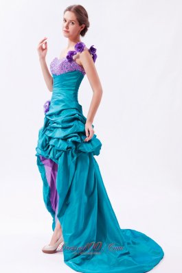 Teal and Lavender One Shoulder High-low Beading Prom Dress