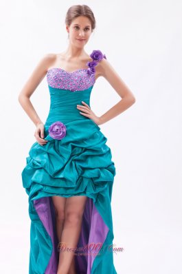 Teal and Lavender One Shoulder High-low Beading Prom Dress