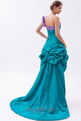 Teal and Lavender One Shoulder High-low Beading Prom Dress