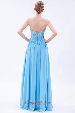 Baby Blue Empire Beaded Bust Prom Dress Pleating