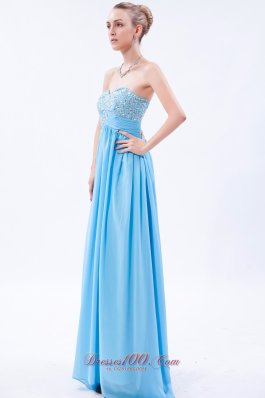 Baby Blue Empire Beaded Bust Prom Dress Pleating