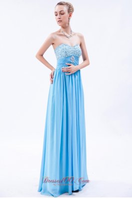 Baby Blue Empire Beaded Bust Prom Dress Pleating