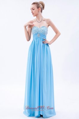 Baby Blue Empire Beaded Bust Prom Dress Pleating