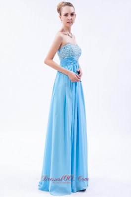 Baby Blue Empire Beaded Bust Prom Dress Pleating