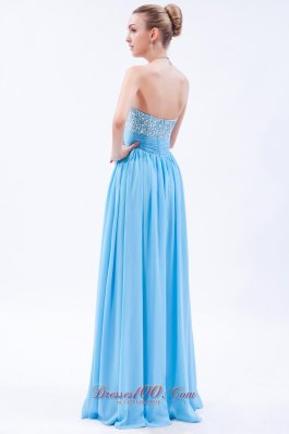 Baby Blue Empire Beaded Bust Prom Dress Pleating