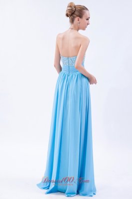 Baby Blue Empire Beaded Bust Prom Dress Pleating