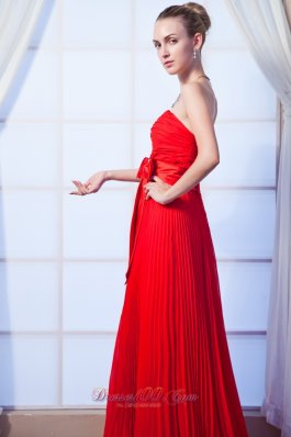 2013 Red Prom Dress Empire bowknot Pleated 