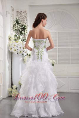 Prom / Evening Dress White Column Green Appliques Ruffles