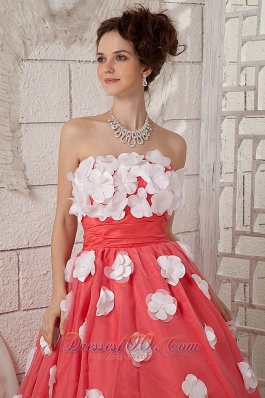 A-line Prom Dress Watermelon Taffeta White Floral Appliques