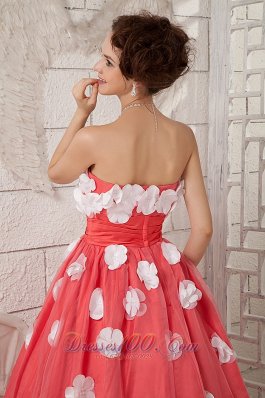 A-line Prom Dress Watermelon Taffeta White Floral Appliques