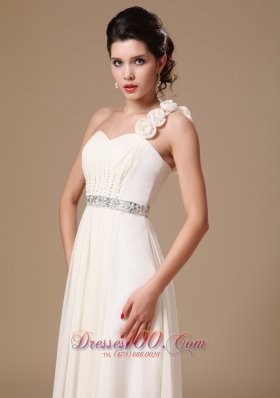 Floral Trimmed One Shoulder Prom Gowns Beading Waistband