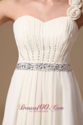 Floral Trimmed One Shoulder Prom Gowns Beading Waistband