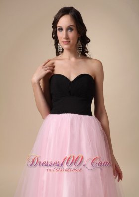 Black and Pink Taffeta and Tulle Ruch Prom / Pagent Dress