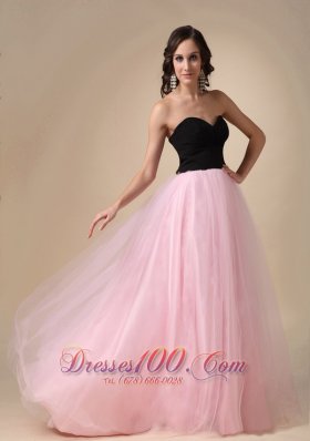 Black and Pink Taffeta and Tulle Ruch Prom / Pagent Dress