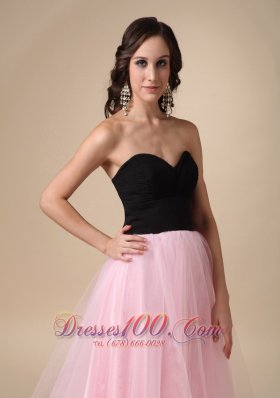 Black and Pink Taffeta and Tulle Ruch Prom / Pagent Dress