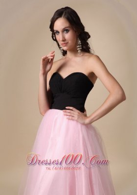 Black and Pink Taffeta and Tulle Ruch Prom / Pagent Dress