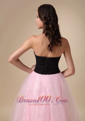 Black and Pink Taffeta and Tulle Ruch Prom / Pagent Dress