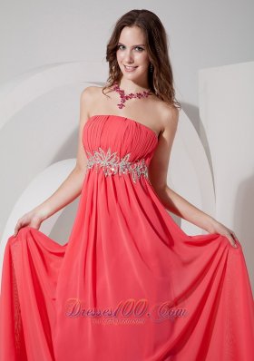 Empire Beaded Pattern Pleating Prom Dress