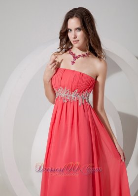 Empire Beaded Pattern Pleating Prom Dress