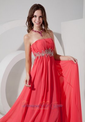 Empire Beaded Pattern Pleating Prom Dress