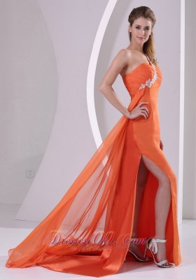 One Shoulder Crossed Bust Side Slit Court Prom Gown