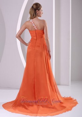 One Shoulder Crossed Bust Side Slit Court Prom Gown