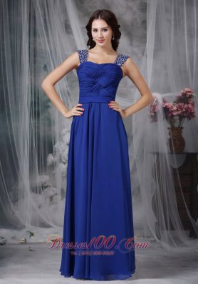 Beaded Straps Chiffon Twisted Ruch Prom Dress