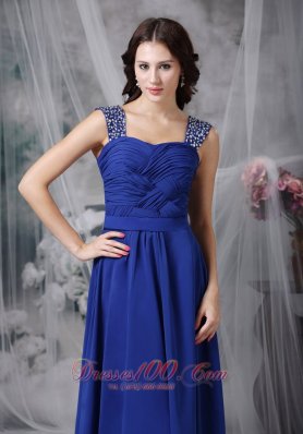 Beaded Straps Chiffon Twisted Ruch Prom Dress