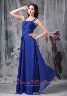 Beaded Straps Chiffon Twisted Ruch Prom Dress