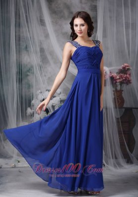 Beaded Straps Chiffon Twisted Ruch Prom Dress