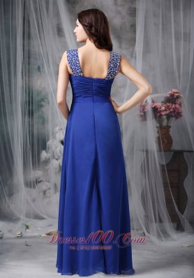 Beaded Straps Chiffon Twisted Ruch Prom Dress