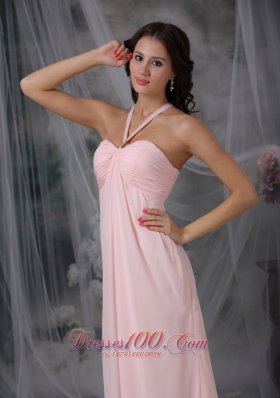 Halter Front X Shaped Back Empire Ruch Prom Dress