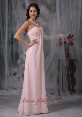 Halter Front X Shaped Back Empire Ruch Prom Dress