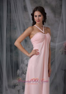 Halter Front X Shaped Back Empire Ruch Prom Dress