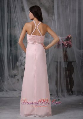 Halter Front X Shaped Back Empire Ruch Prom Dress