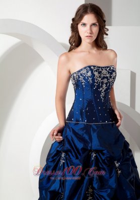 A-line Taffeta Pick Ups Appliques Prom Dress Beading